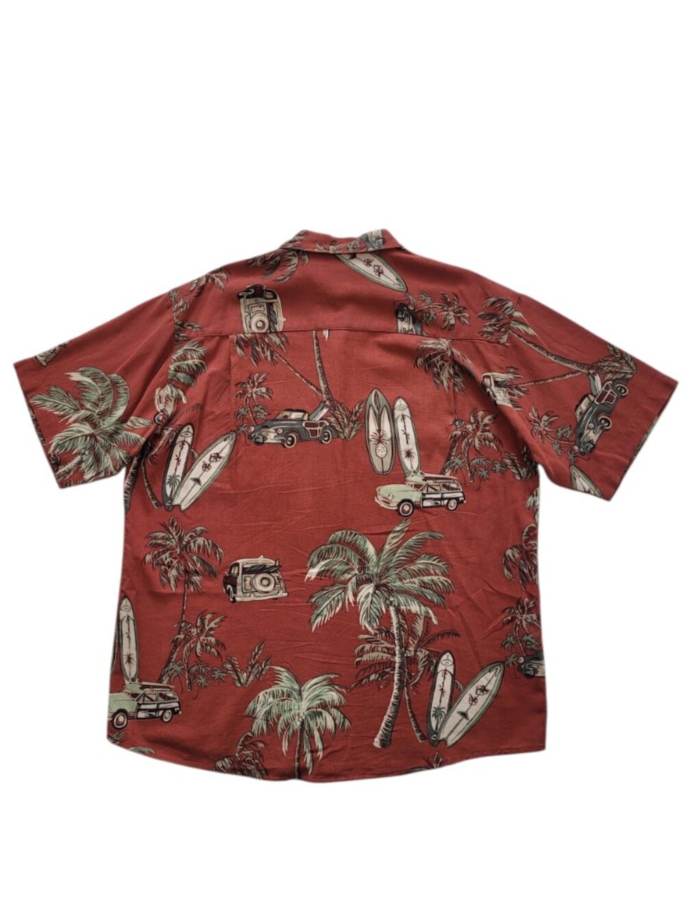Summa Red Hawaiian Silk Blend Shirt Surfboard Woody Wagon Print Mens Large - Picture 3 of 9